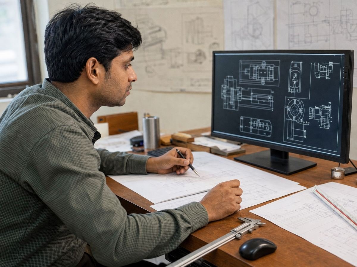 A draughtsman dimensioning an engineering drawing